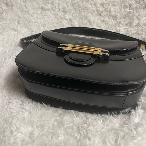 Comtesse vintage leather black adjustable one strap Satchel gold tone hardwares - Picture 5 of 10